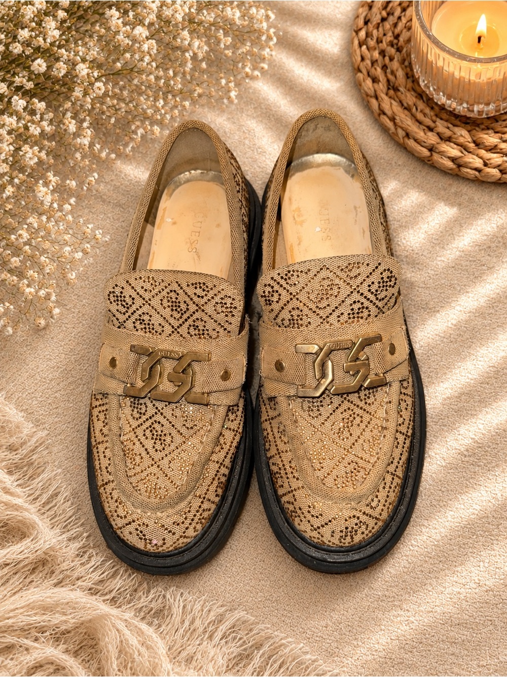 GUESS Women’s Tan Platform Lug Sole Loafers